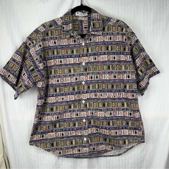 Columbia Vintage Button Down Short Sleeve Shirt Men’s Size Large Tribal Fish - Picture 1 of 6